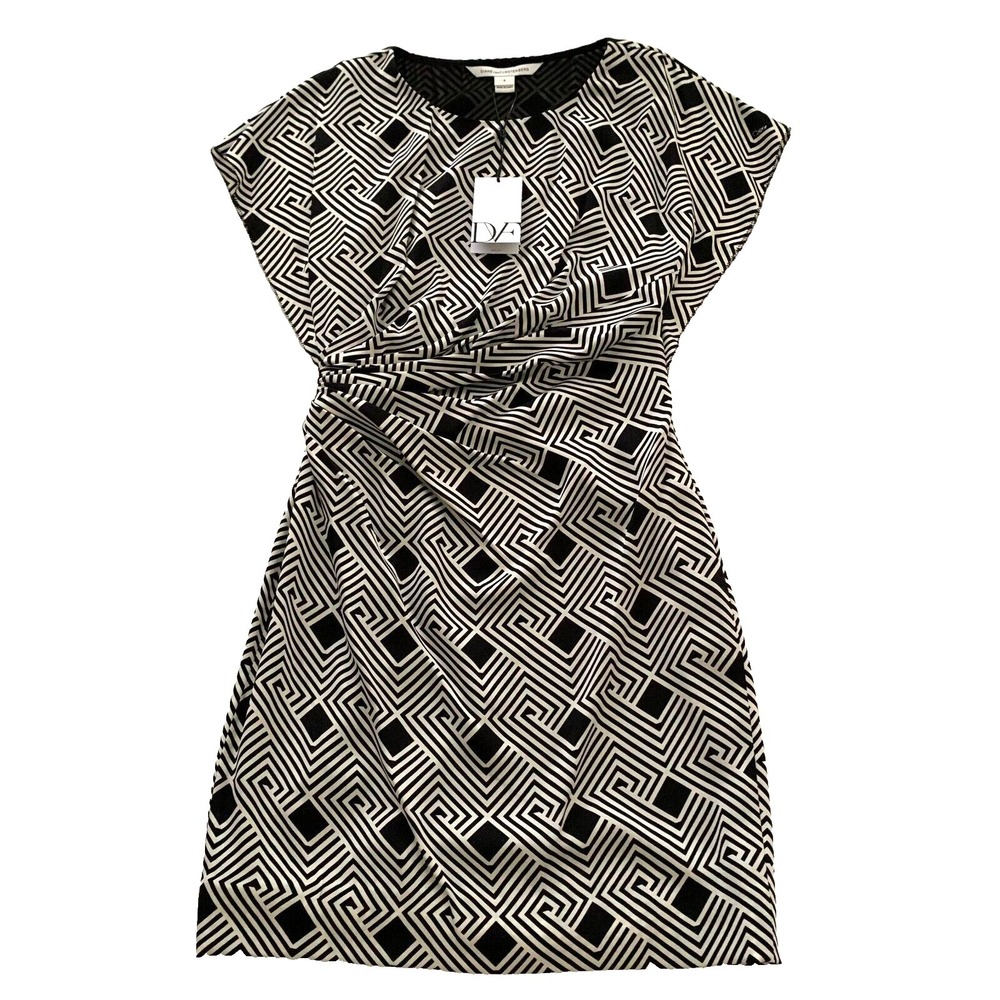 NWT Diane von Furstenberg DVF Jenna Ruched Stretch Silk‎ Dress 4 2 Squares $468